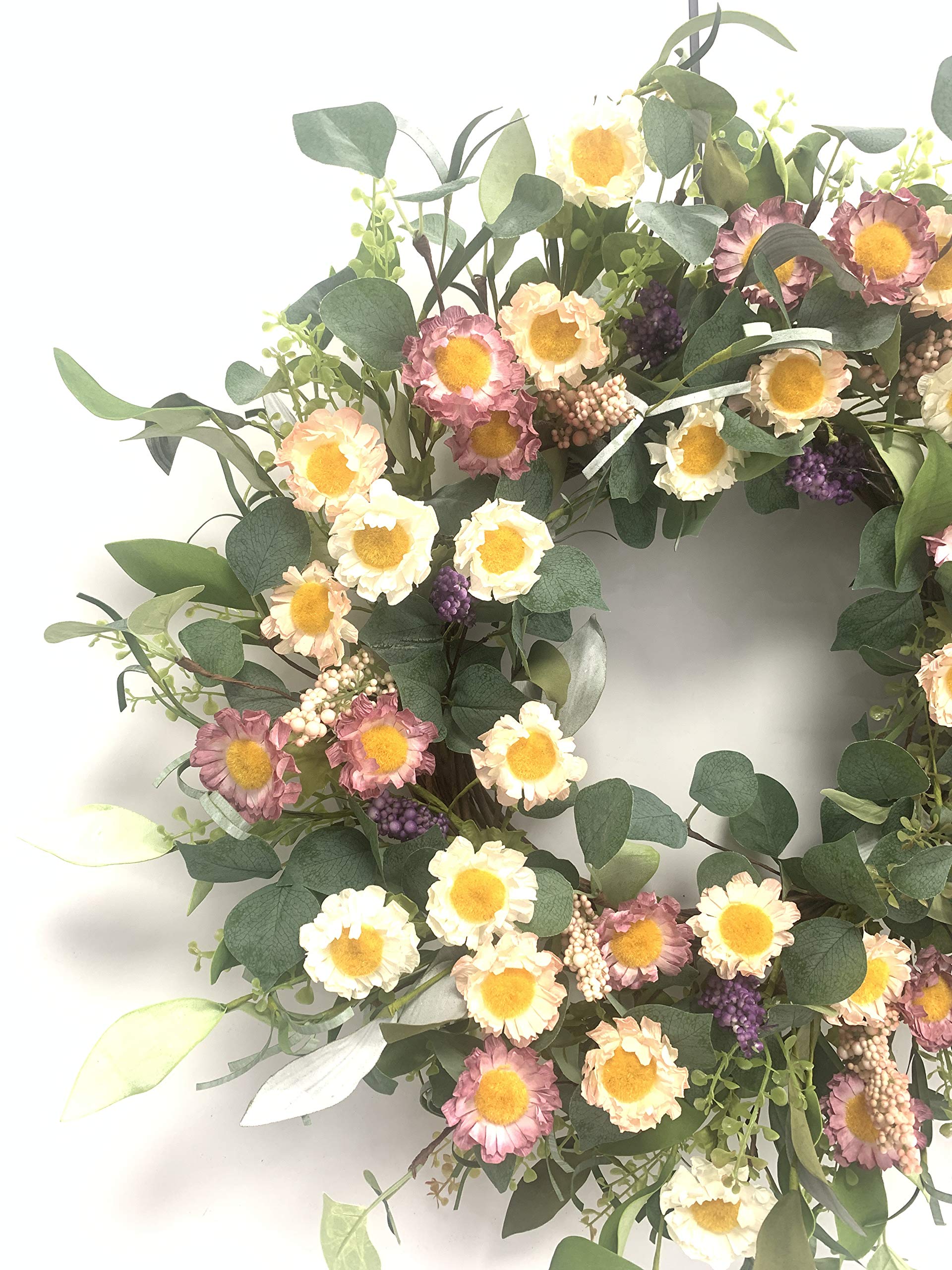 Amazon.co.jp: 24インチ 人工 カラフル デイジー リース 春 フロント